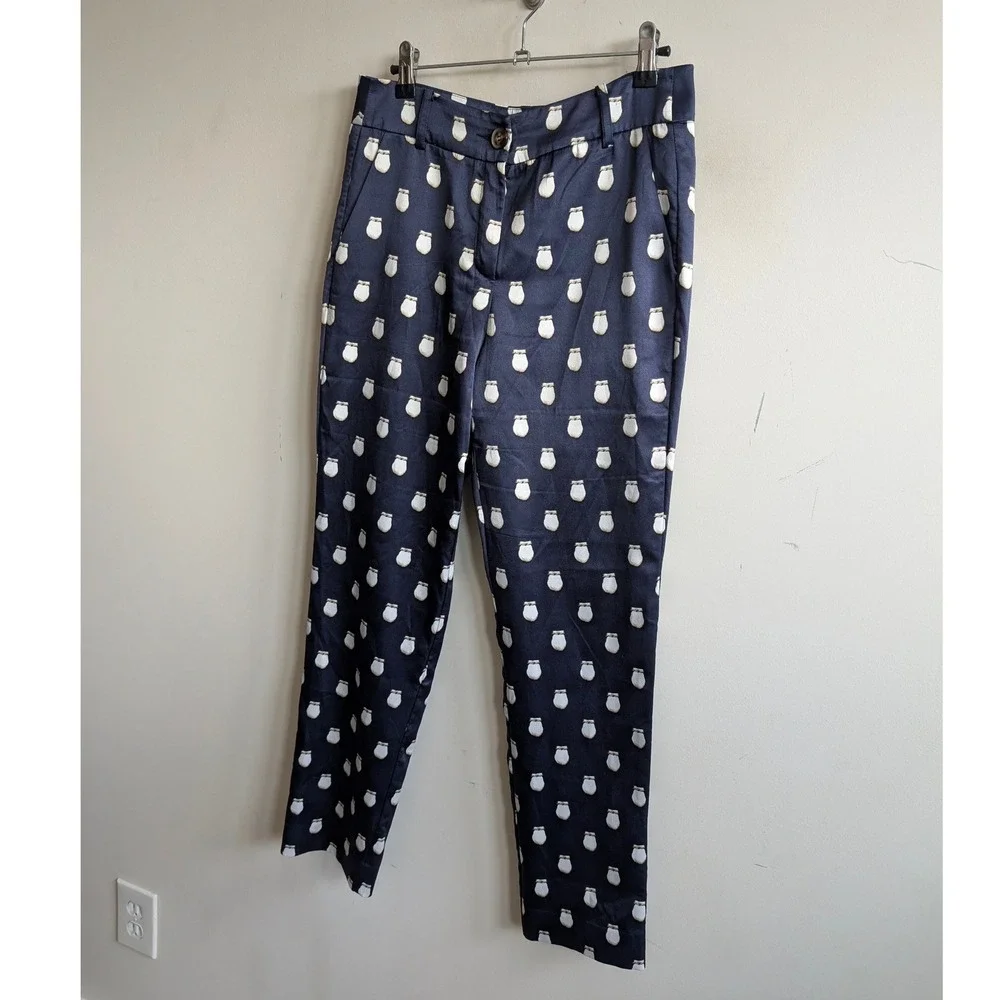 B.Yellowtail Elk Ivory Satin‎ Suit Pant - Navy Satin Tapered Trousers Size 2